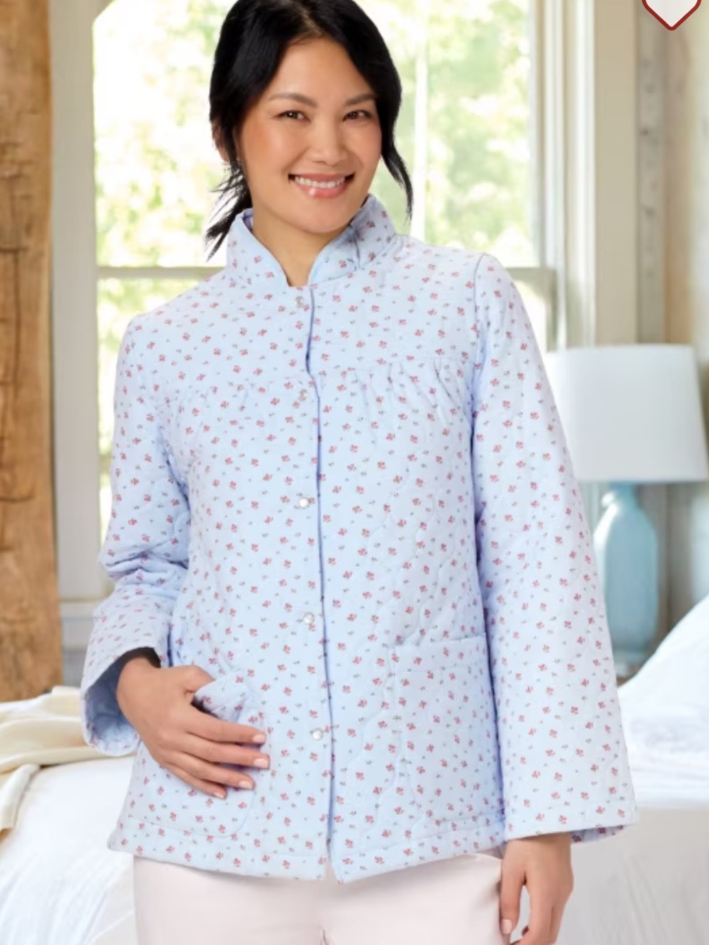 Vermont Country Store Quilted Floral Flannel Bed Jacket M Grandmacore